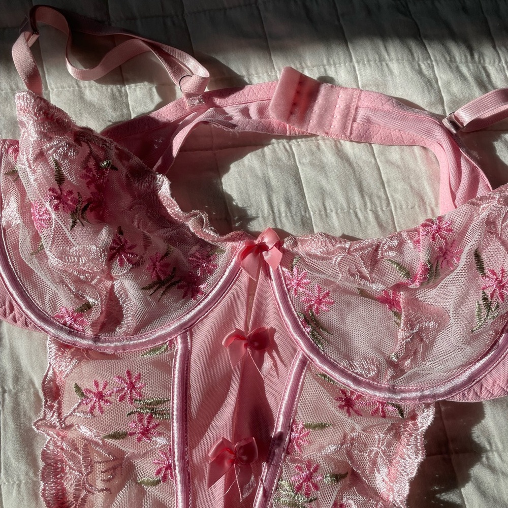 Pink Floral Lace Lingerie One piece